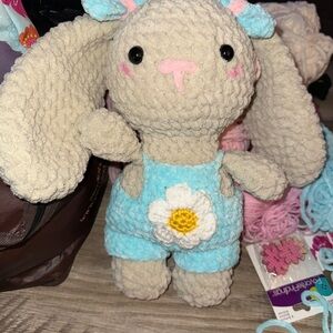 Cute Plush Bunny in Blue Outfit